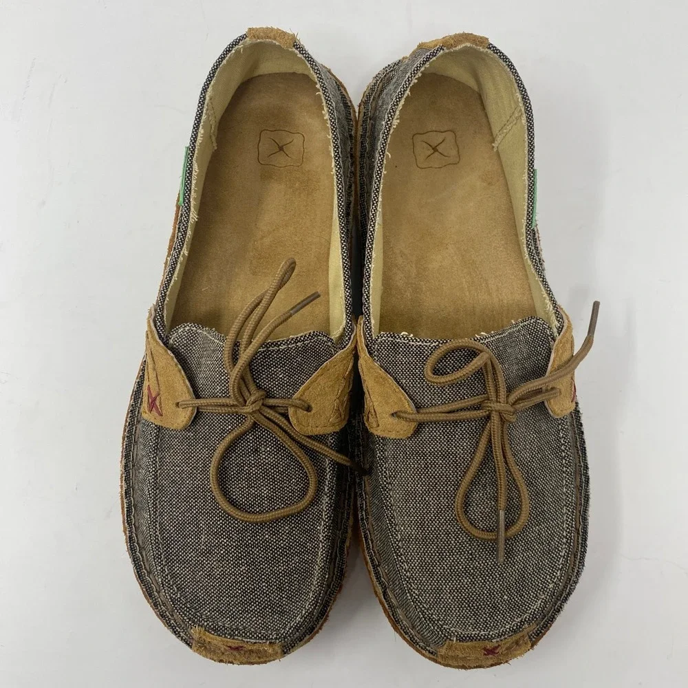 Twisted X Mens 9M Loafers Brown Canvas Leather EcoTWX WLW0001‎ Casual Moccasins